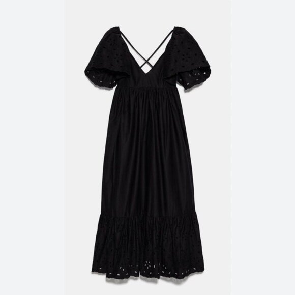 Zara Open Work Embroidered Dress Black Size Small - Picture 8 of 8